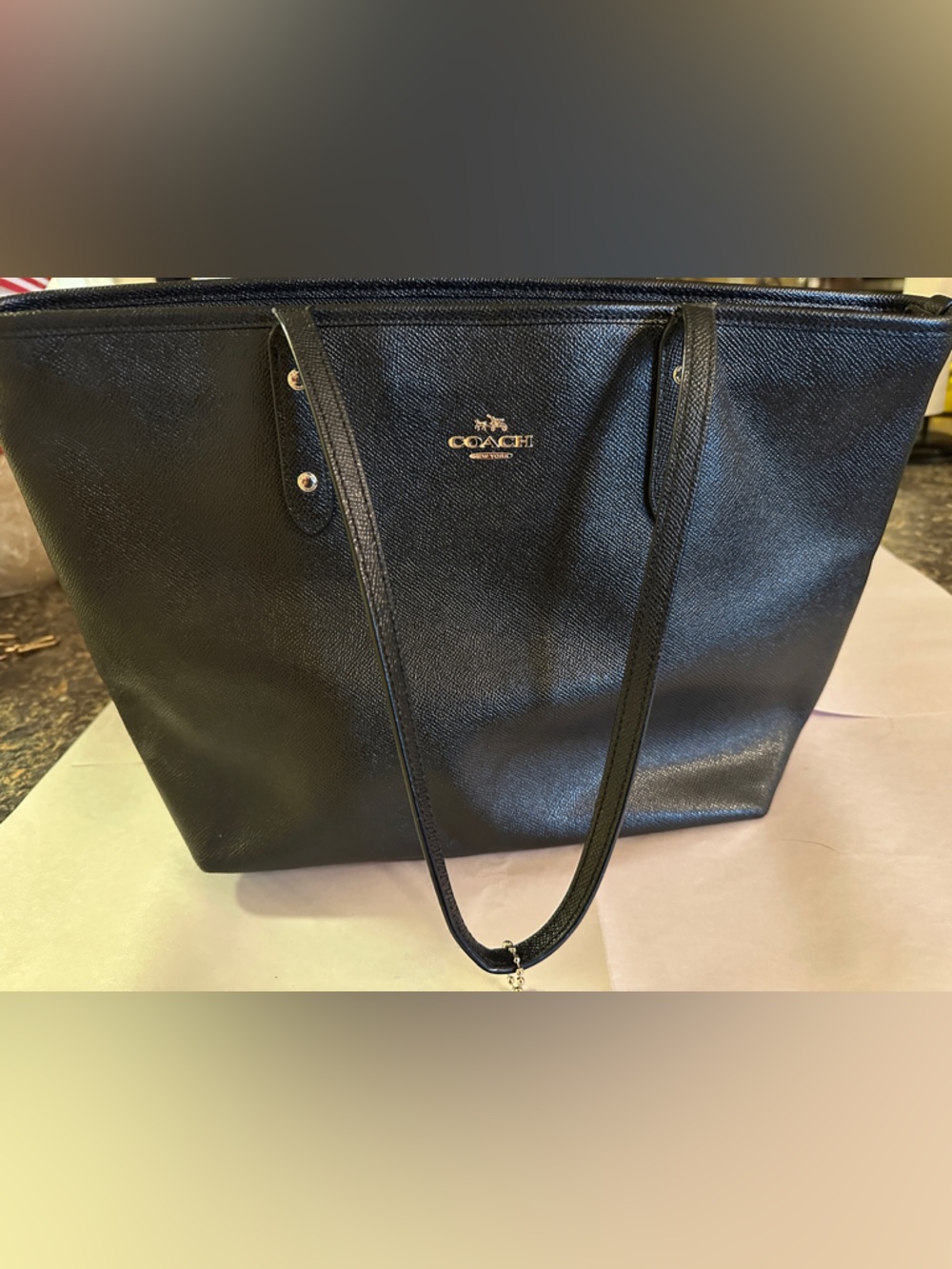 Coach Black Leather Tote with Gold Logo Hardware